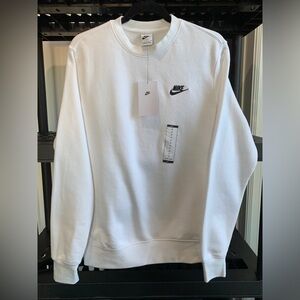 NEW Nike Sportswear Club Fleece Men's Small Crew - White/Black (BV2662-100)